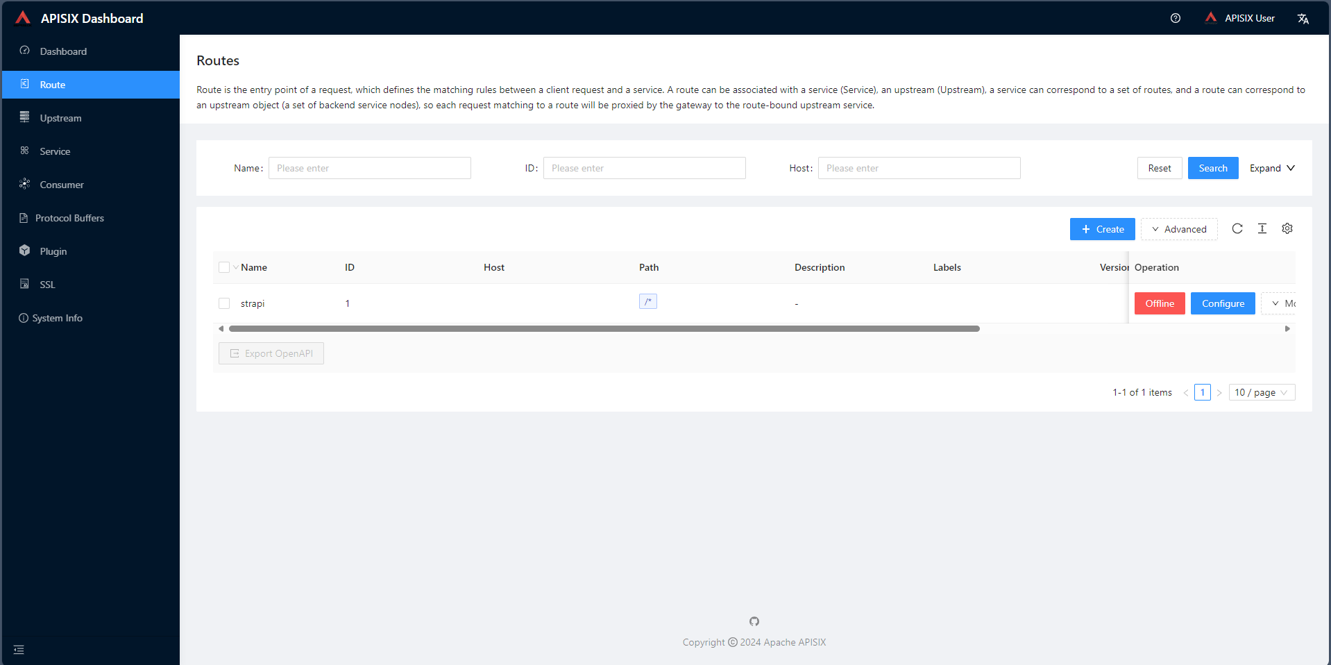 APISIX Dashboard Service Status