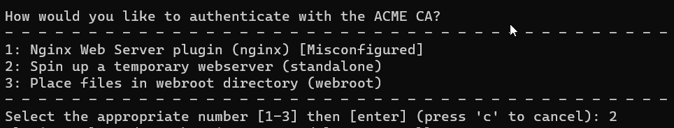 Certbot standalone option